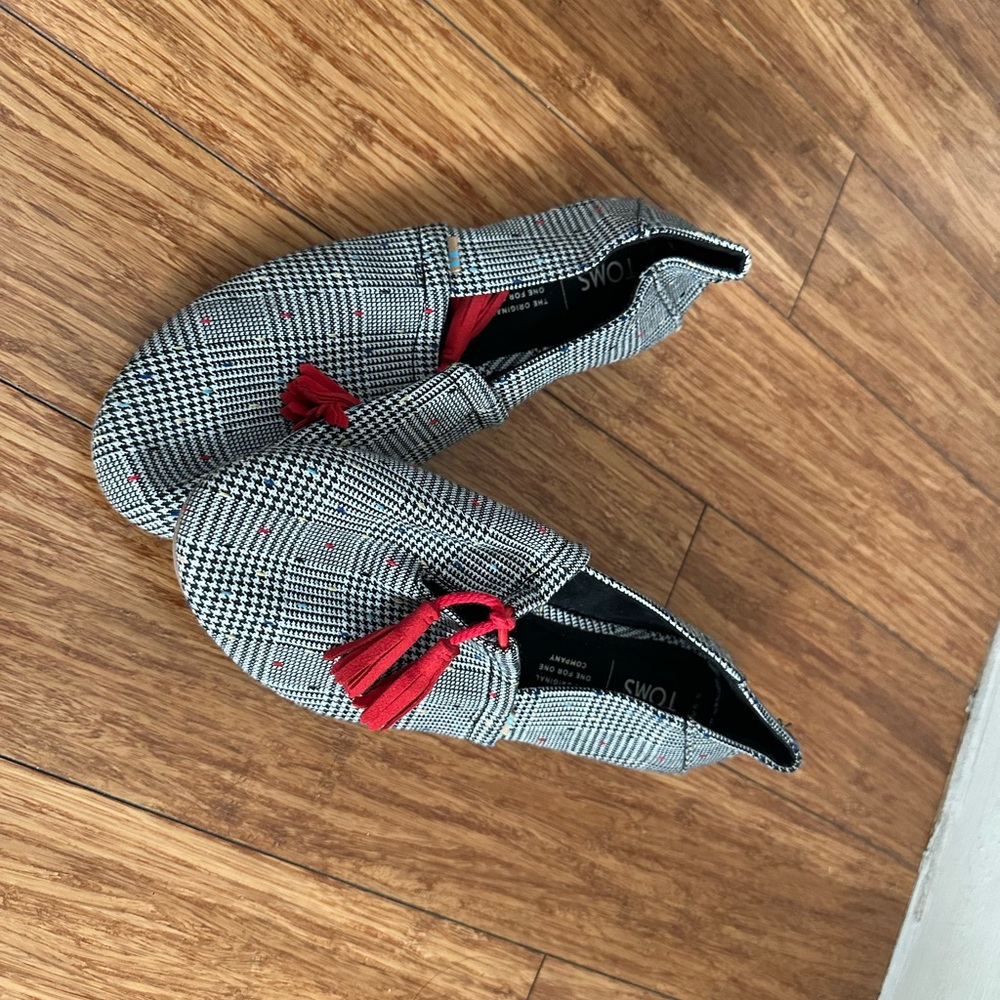TOMS Checkered Loafers with Red Accents